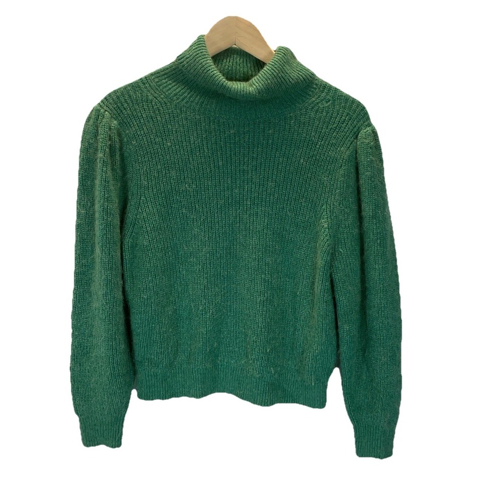 J. Crew Sweater Women's L‎ Jade Turtle Neck Puff Slv Cropped Merino Alpaca Blend